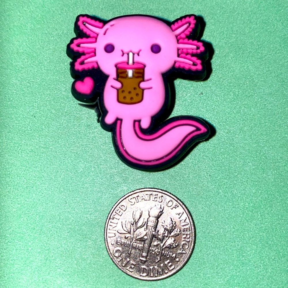 (10 for $15) Pink Axolotl Drinking of a Cup Mexican Salamander Crocs Shoe Charms